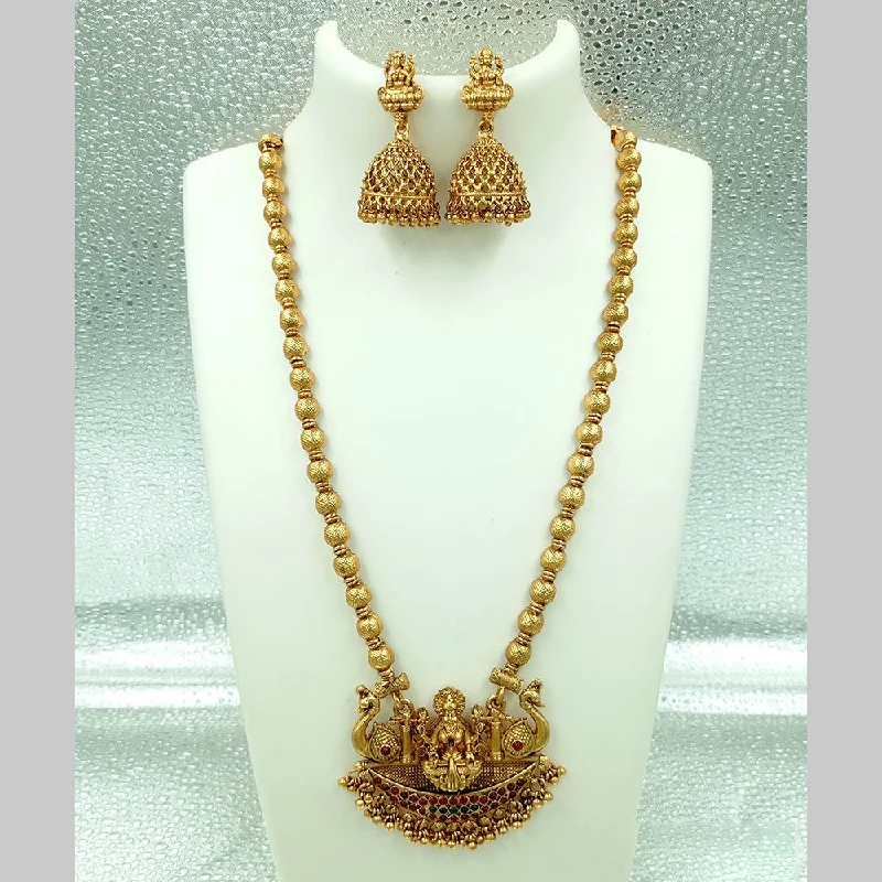 Luxury Jewelry Clearance – Shop Premium Styles Now Joyful Jewel Art Matte Gold Plated Pota Stone Temple Long Necklace Set