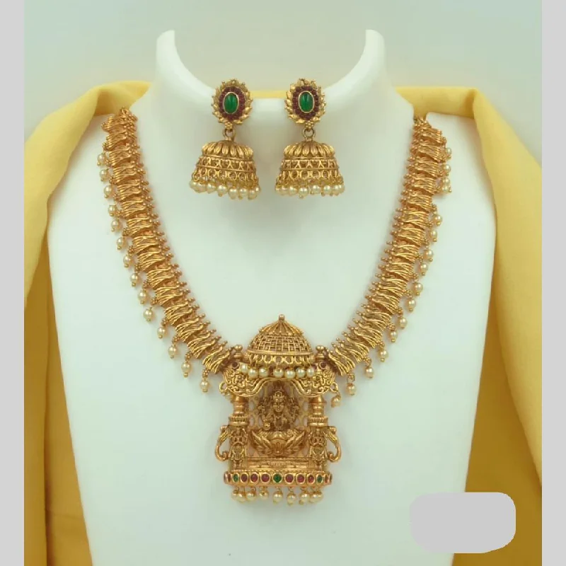 Modern Statement Jewelry For Bold Styling Joyful Jewel Art Matte Gold Plated Pota Stone Temple Necklace Set