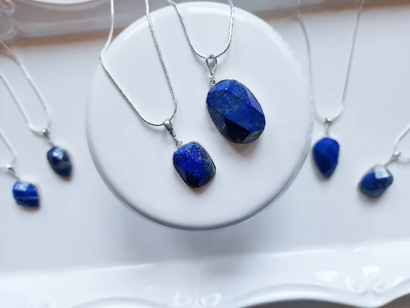 Dainty And Elegant Jewelry Now At Reduced Prices Lapis Lazuli Faceted Sterling Pendant Necklace