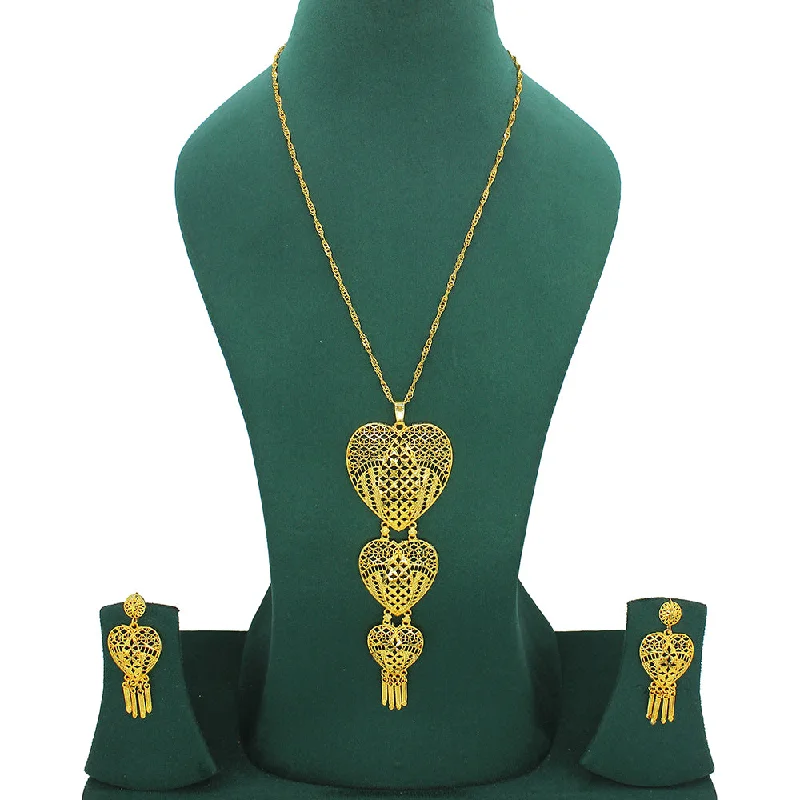 Fashion-Forward Geometric Jewelry For Contemporary Style Mahavir Forming Look Gold Plated Long Necklace Set