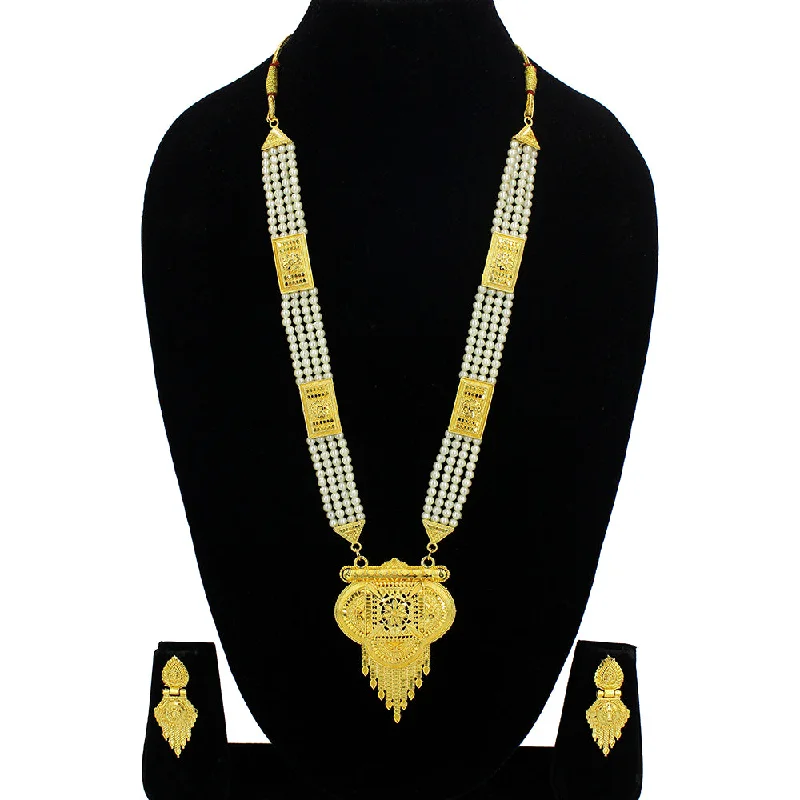 Dainty Floral Jewelry For Feminine Elegance Mahavir Forming Look Gold Plated Long Necklace Set