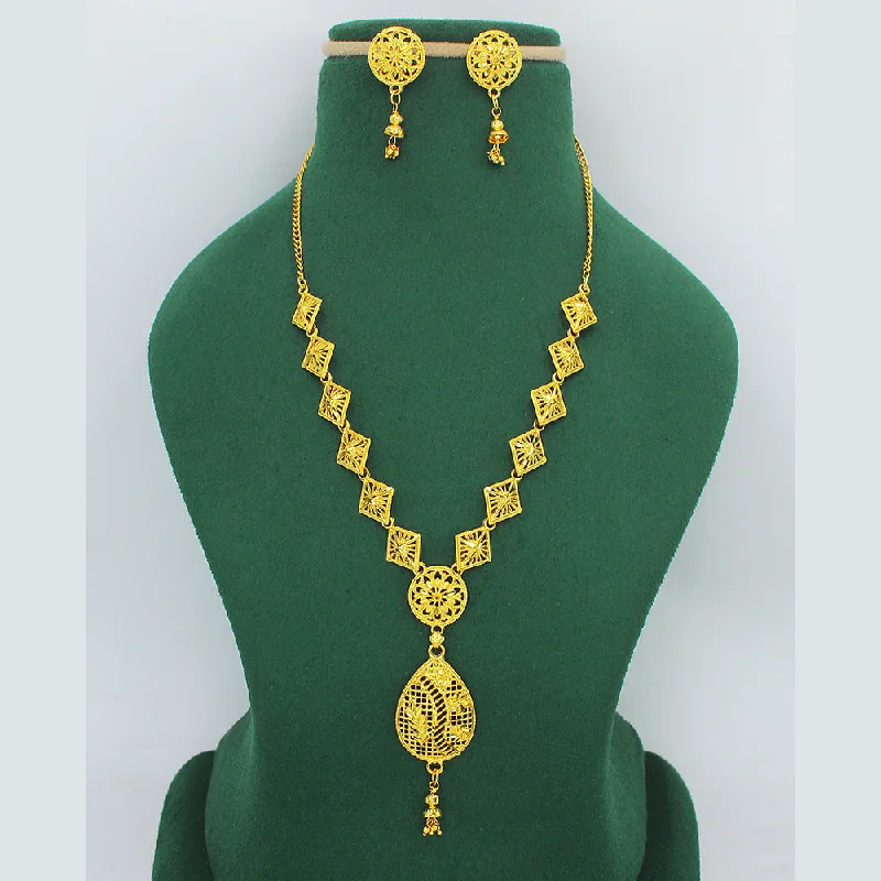 Delicate Crystal Jewelry For Sophisticated Charm Mahavir Forming Look Gold Plated Long Necklace Set