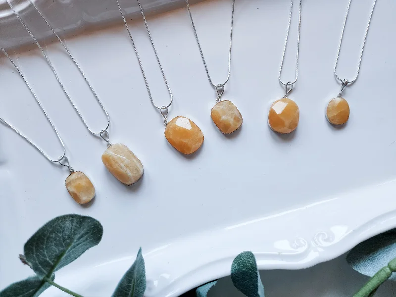 Luxury Jewelry At Budget-Friendly Prices – Grab Yours Now Orange Calcite Faceted Sterling Pendant Necklace