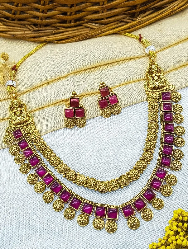 Trending Jewelry Styles Now At Limited-Time Discounts Premium Gold Finish Layered Necklace Set with CZ Stones 22103N