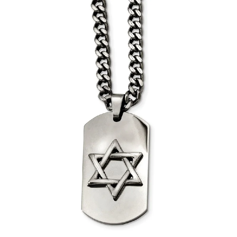 Premium Jewelry, Premium Discounts – Act Fast Stainless Steel Star of David Dog Tag Necklace - 24 Inch