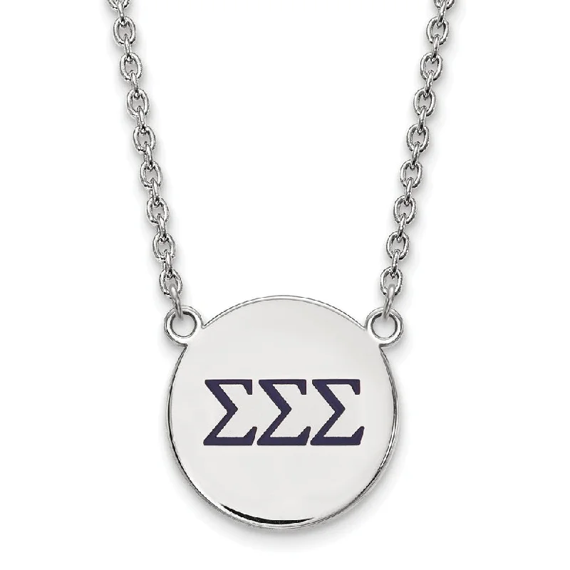 Exclusive Jewelry Markdowns – Limited-Time Offer Sterling Silver Sigma Sigma Sigma Large Navy Enamel Greek Necklace