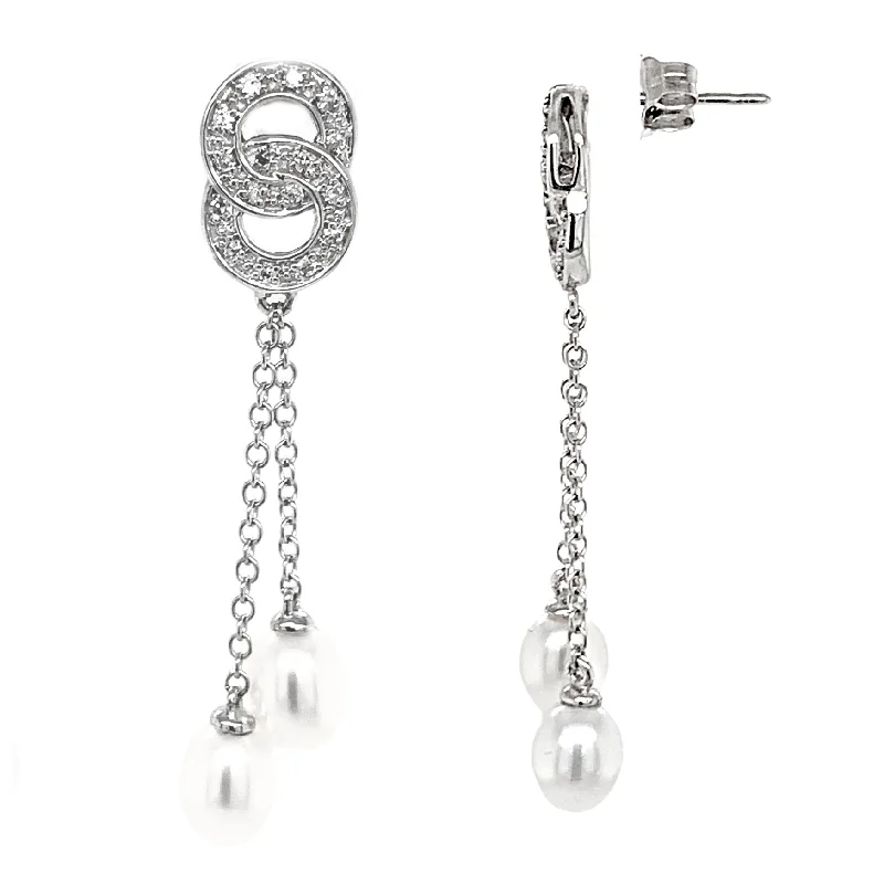 Special Offers On Handcrafted And Designer Jewelry 14K White Gold Diamond and Pearl Drop Earrings