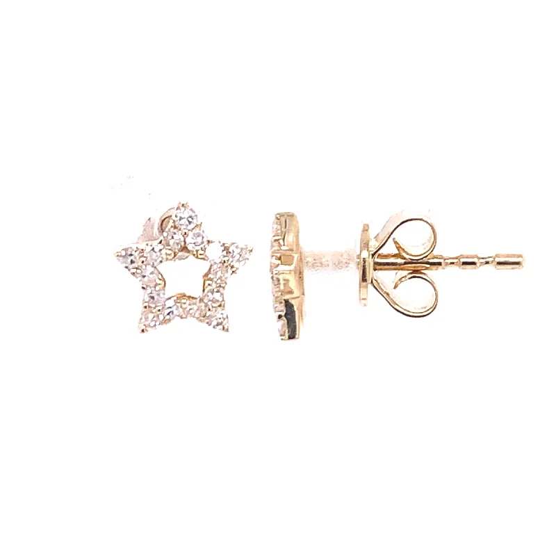 Timeless Elegance Now At Special Discounts 14K Yellow Gold Star Diamonds Earrings