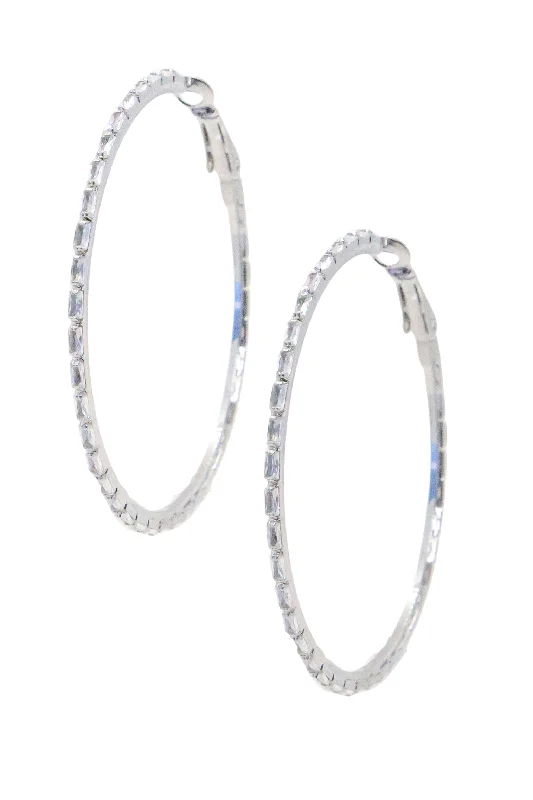 Exclusive Jewelry Offers – Sparkle For Less Large Sterling Silver Hoops with Rectangular Gems