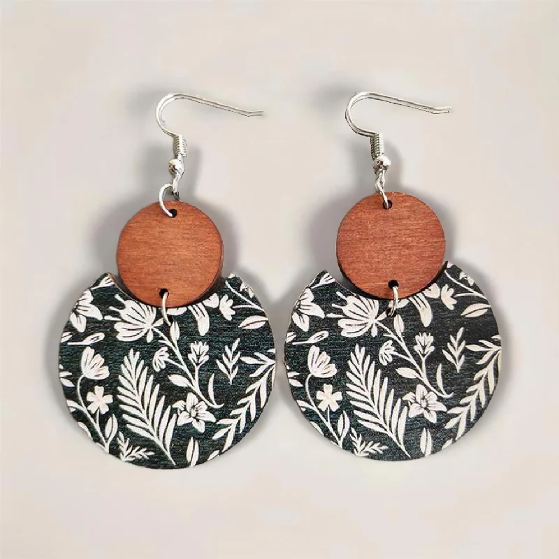 Upgrade Your Collection With Our Limited-Time Jewelry Sale Beautiful Black and White Floral Wood Circle Earrings