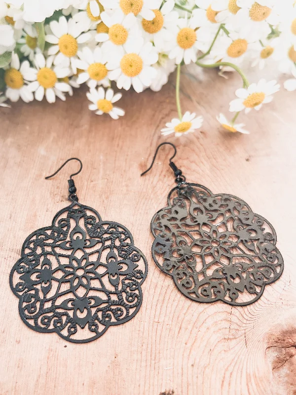 Shop Dazzling Jewelry With Special Promotional Discounts Beautiful Black Ornate Drop Earrings