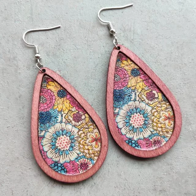 Make Every Moment Shine – Jewelry Discounts Available Beautiful Colorful Floral Wood Drop Earrings