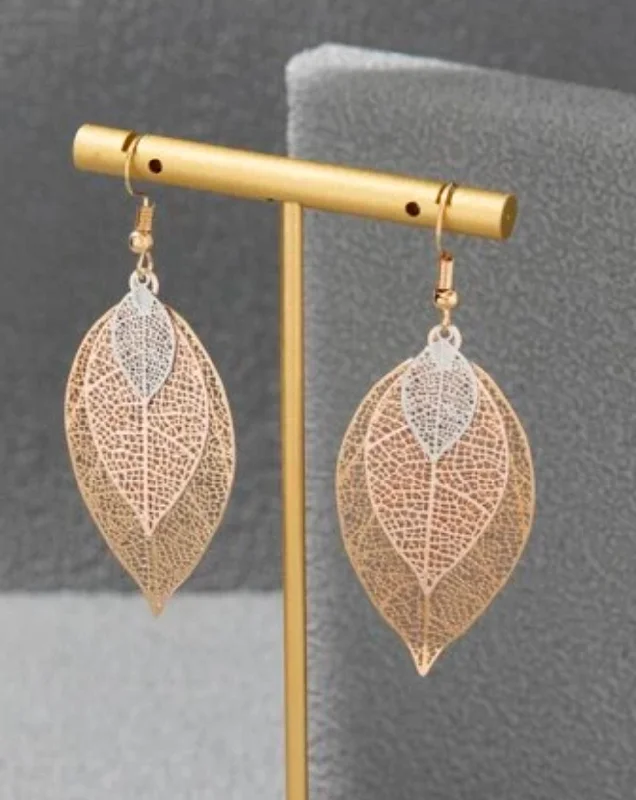 Your Perfect Accessory Now At The Best Price Beautiful Three Tone Leaf Earrings