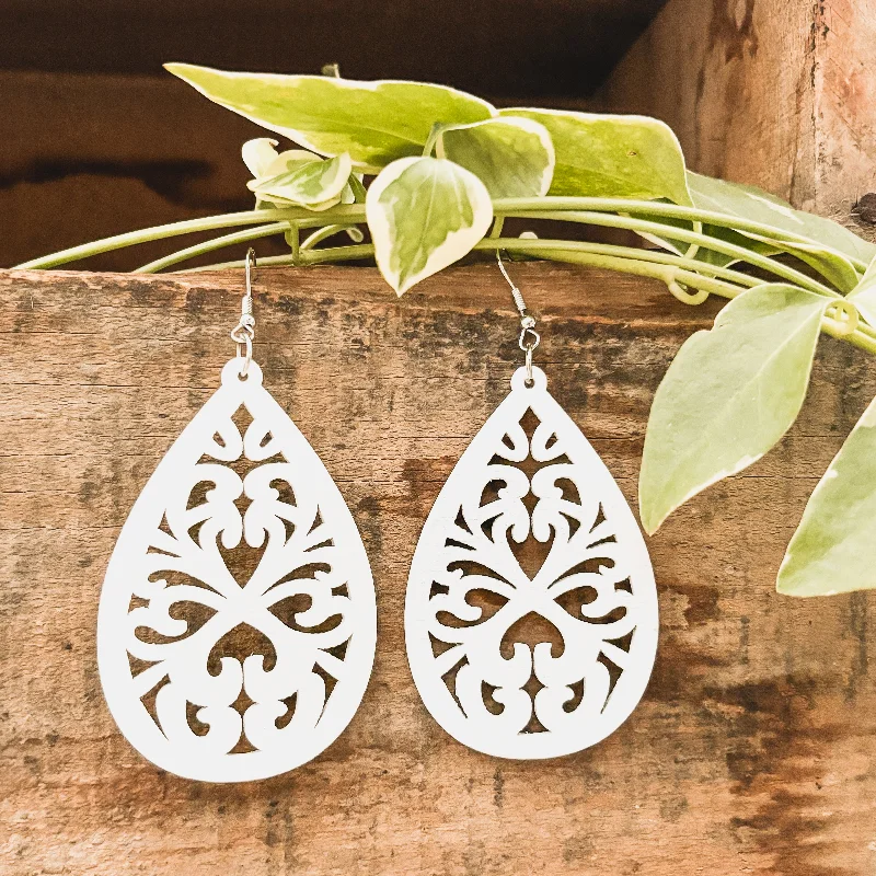 Affordable Luxury Jewelry For Every Occasion Beautiful White Wood Laser Cut Drop Earrings