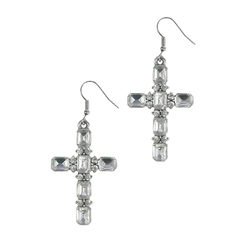 Timeless Jewelry, Timeless Savings – Don't Wait Clear Crystal Cross Earrings