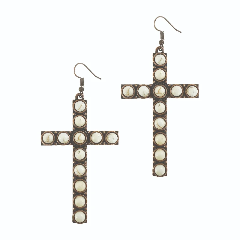 Shop Handcrafted Jewelry At Special Promotional Rates Stone Cross Earrings, Cream