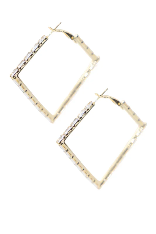 Trending Jewelry Styles Now At Limited-Time Discounts Large Gold and Crystal square Hoops Earrings