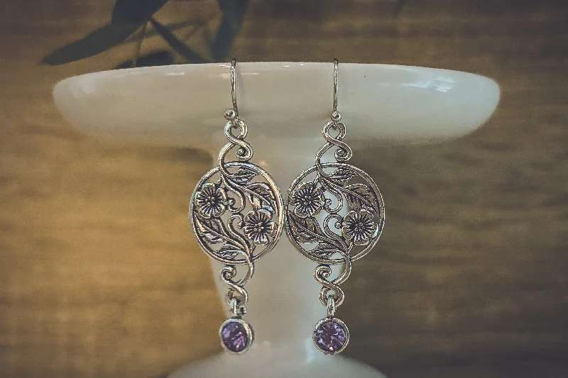 Modern Statement Jewelry For Bold Styling Beautiful Bohemian Purple and Silver Earrings