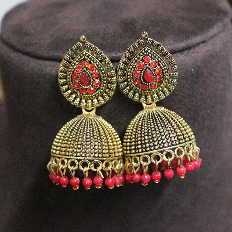 Fashion-Forward Geometric Jewelry For Contemporary Style H K Fashion Gold Plated Austrian Stone And Pearls Jhumki Earrings