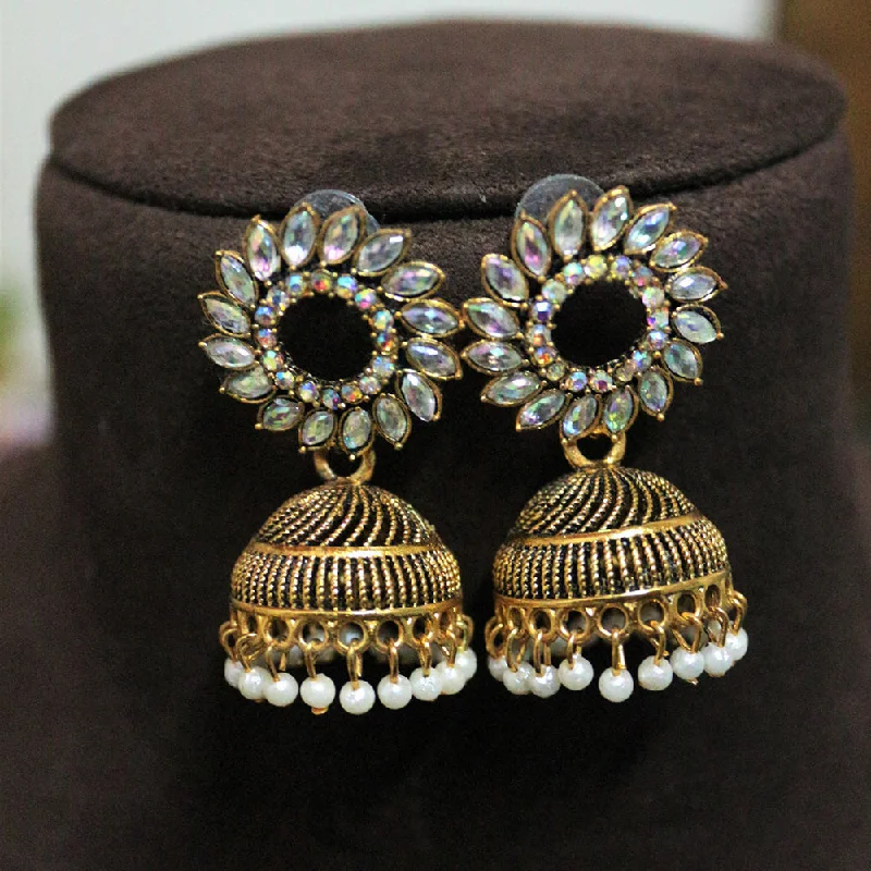 Clearance Sale On High-End Jewelry Collections H K Fashion Gold Plated Crystal Stone And Pearls Jhumki Earrings