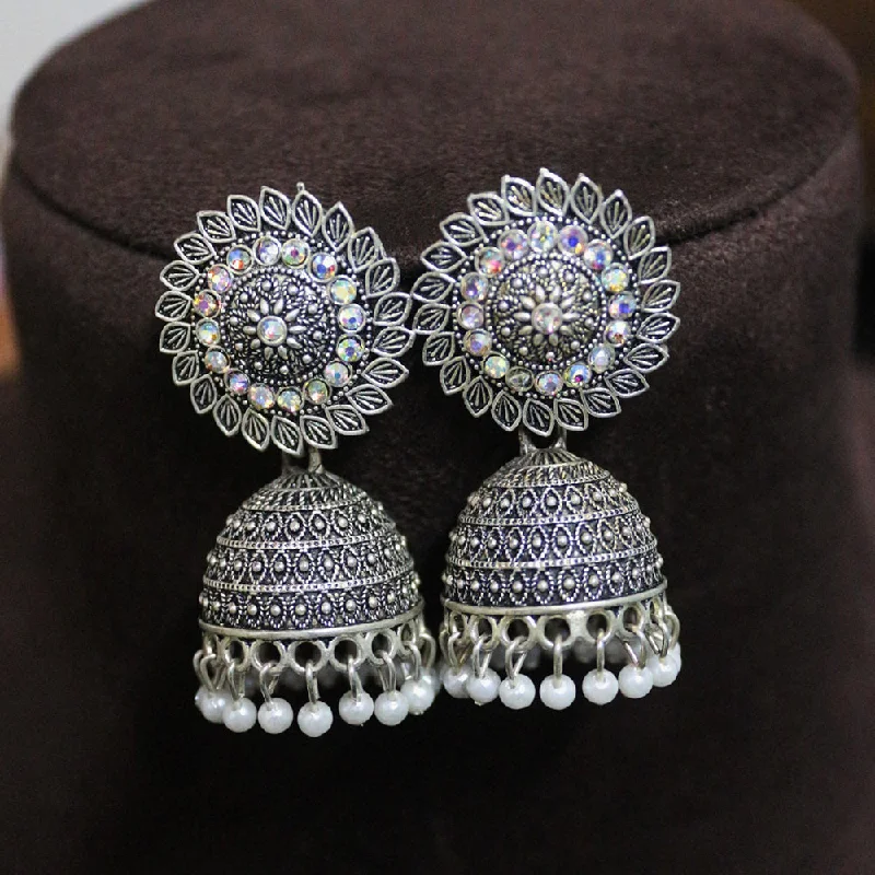 Flash Sale On Exquisite Jewelry – Don't Miss Out H K Fashion Oxidised Plated Austrian Stone And Pearls Jhumki Earrings