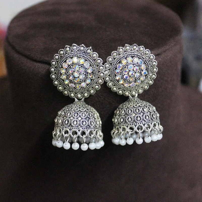 Delicate Crystal Jewelry For Sophisticated Charm H K Fashion Oxidised Plated Crystal  Stone And Pearls Jhumki Earrings