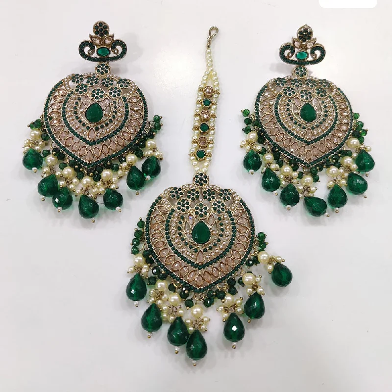 Limited-Time Offer On Elegant Jewelry Pieces JCM Gold Plated Crystal Stone And Beads Dangler Earrings With Maangtikka (Assorted Color 1 Piece Only)