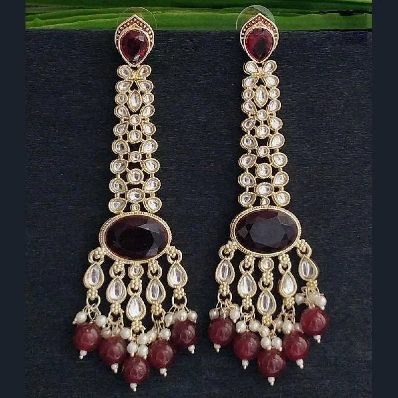 Chic And Stylish Jewelry At Exclusive Prices JCM Gold Plated Kundan Stone And Pearls Dangler Earrings