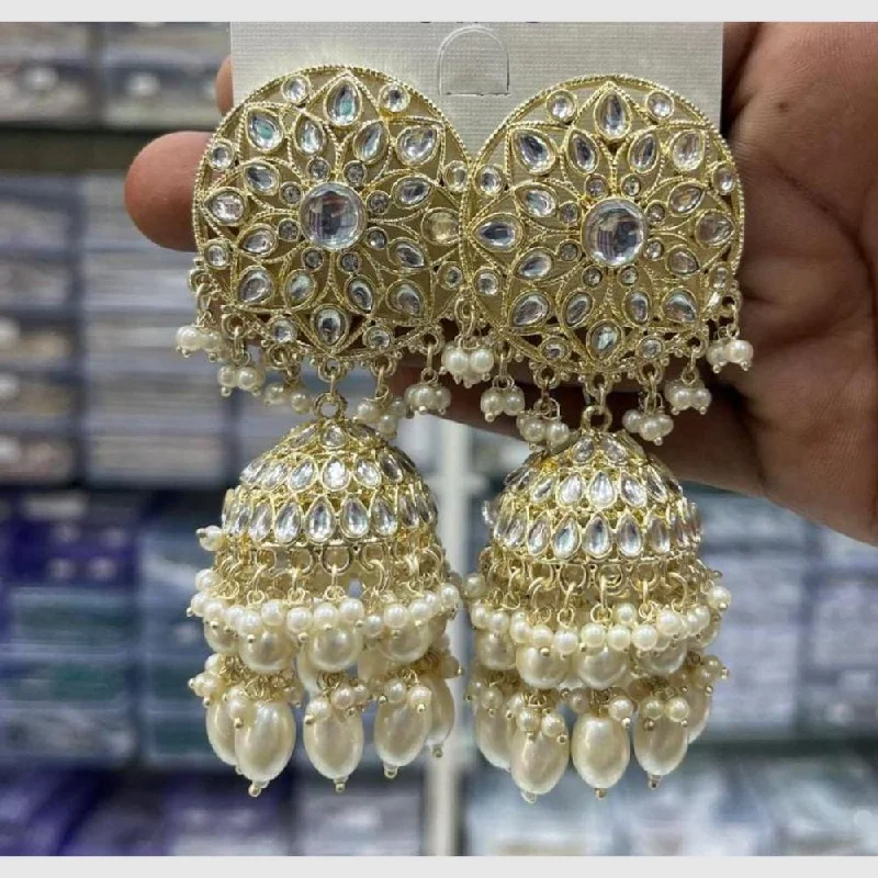 Affordable Glamour – Premium Jewelry For Less Manisha Jewellery Gold Plated Kundan Stone And Pearls Jhumki Earrings