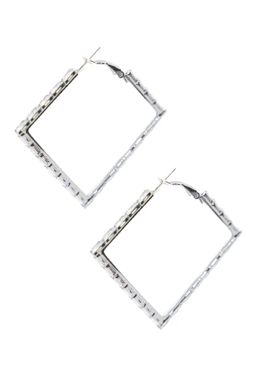 Stunning Jewelry At A Fraction Of The Price Medium Silver and Crystal square Hoops Earrings