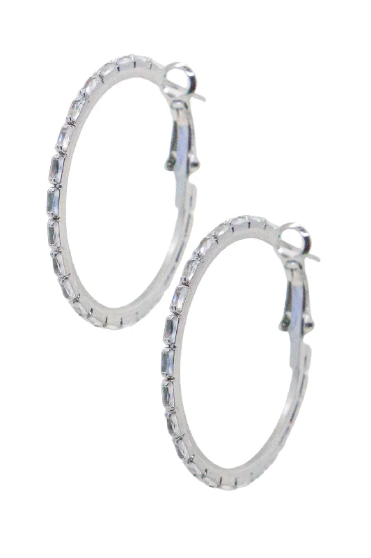 Limited-Stock Jewelry Sale – Once It's Gone, It's Gone Medium Sterling Silver Hoops with Rectangular Gems