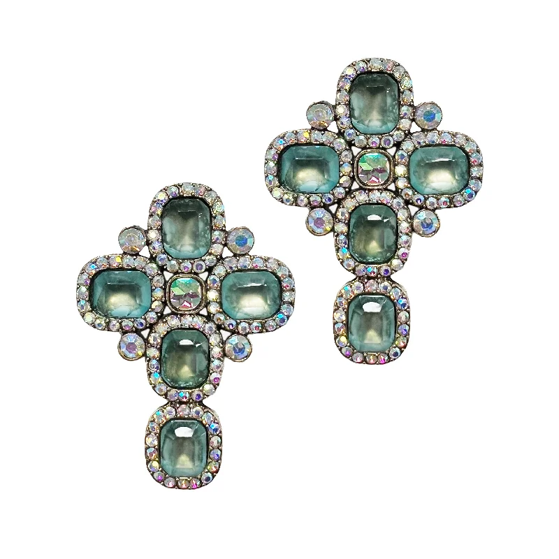 Waterproof Stainless Steel Jewelry For Lasting Beauty Opulent Green Crystal Cross Studs