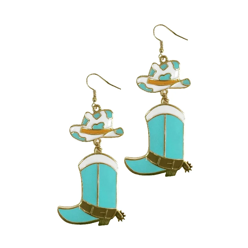 Customized Silver Jewelry For Unique Style Western Enamel Earrings, Turquoise