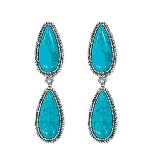 Jewelry Clearance – Final Chance To Save Big Turquoise Double Teardrop Earrings