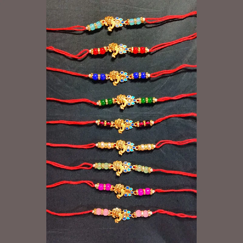 Luxury Jewelry Without The Luxury Price Tag Akruti collection Gold Plated Austrian Stone Rakhi Assorted Color ( Any 3 )