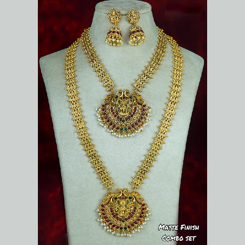 Premium Diamond Jewelry For Unforgettable Moments Diksha Collection Gold Plated Matte Finish Temple Necklace Combo