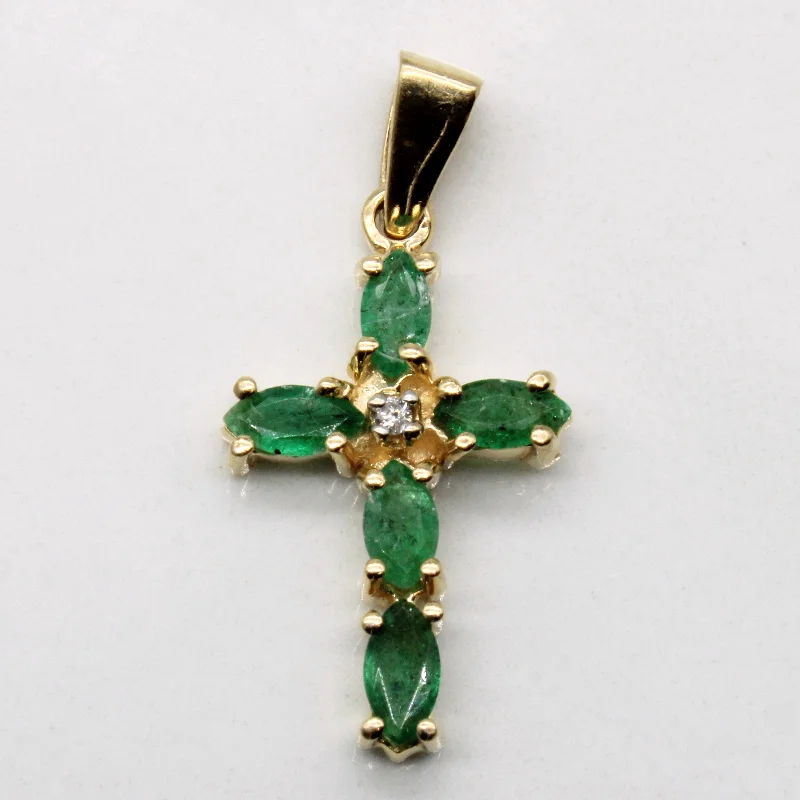 Luxury Meets Affordability – Jewelry Sale Live Now Marquise Emerald & Diamond Cross Pendant | 0.25ctw, 0.01ct |