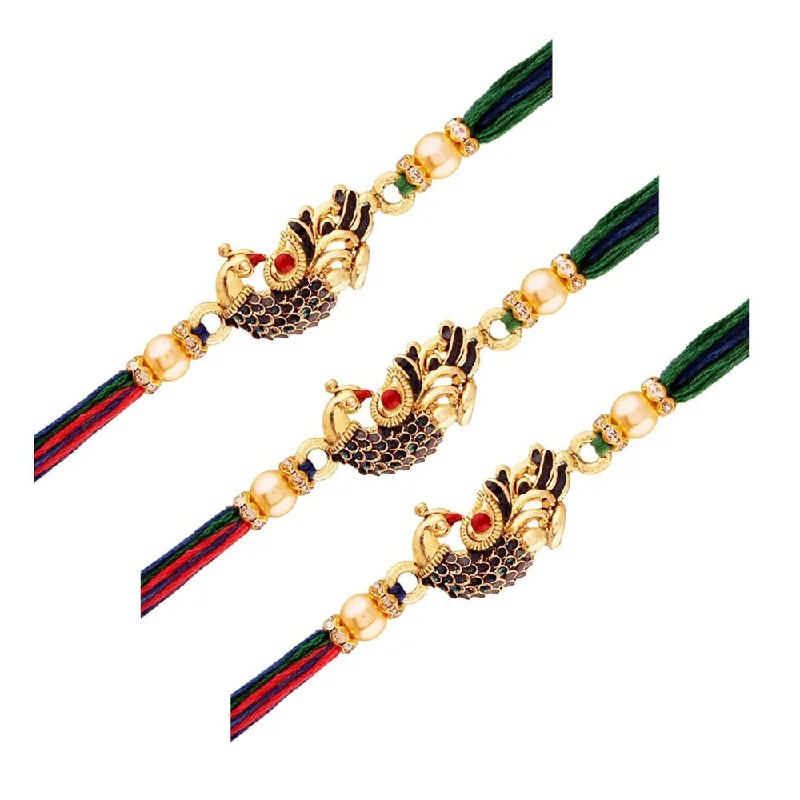 Flash Sale On Exquisite Jewelry – Don't Miss Out Etnico 18k Gold Plated Designer Multi-colour Peacock Rakhi for Men/Brother (R702-3) (Pack of 3)