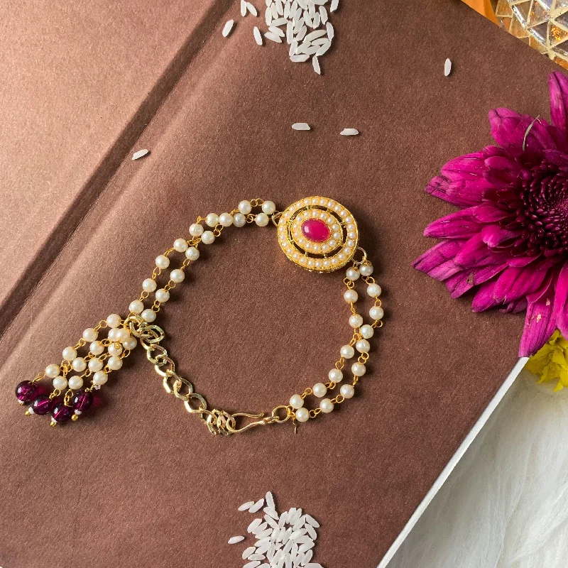 Exclusive Jewelry Offers – Sparkle For Less Etnico I Jewels Rakshabandhan Designer Pearl Hanging Lumba Bracelet Rakhi For Bhabhi/Sister (R096Pi-L)