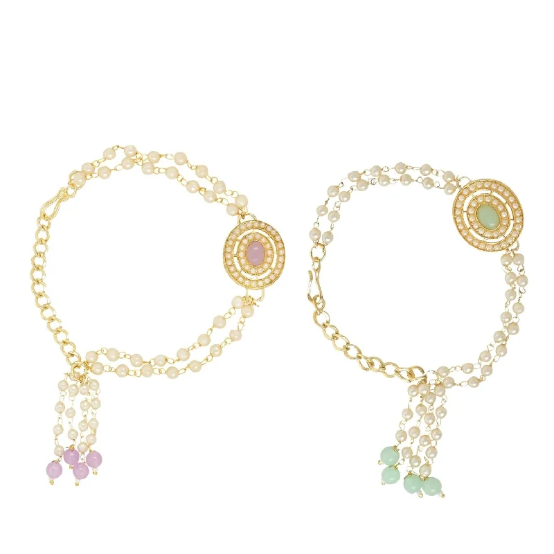 Timeless Jewelry At Special Discount Rates Etnico I Jewels Rakshabandhan Designer Pearl Hanging Lumba Bracelet Rakhi For Bhabhi/Sister (R096Pu-Min-LCO)