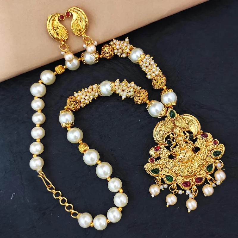 Classic And Modern Jewelry Styles On Sale Heera Jewellers Gold Plated Pota Stone Temple Necklace Set