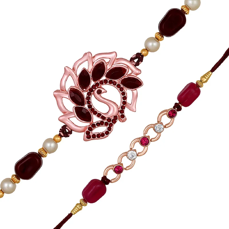 Discounted Jewelry For A Glamorous Look Mahi Combo of Two Beautiful Rakhis with Maroon and Pink Crystals for Brothers (RCO1105525Z)