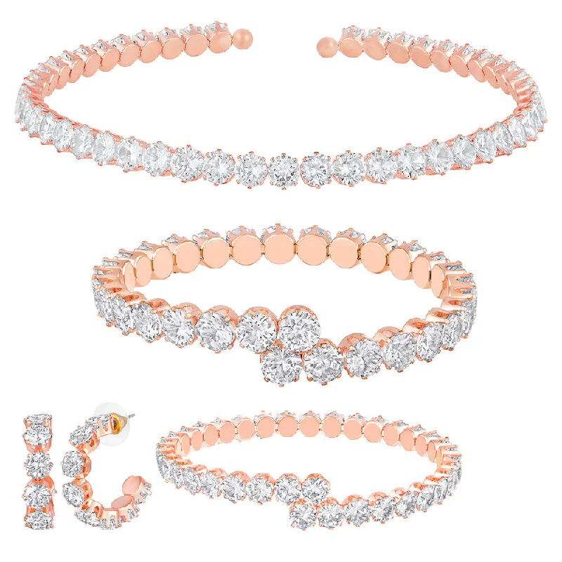 Discounted Luxury Jewelry – Shine Without The Splurge Mahi Rose Gold Plated Adjustable Choker Necklace Jewellery Set with Cubic Zirconia Stone for Women (NL1103807ZWhi)