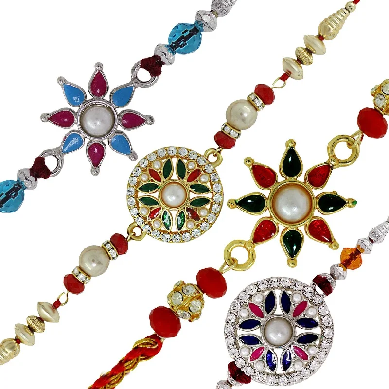 Exclusive Jewelry Sale – Limited-Time Discounts Mahi with Crystals and Beads assorted Combo of Four Rakhis (Bracelet) CO1104517M