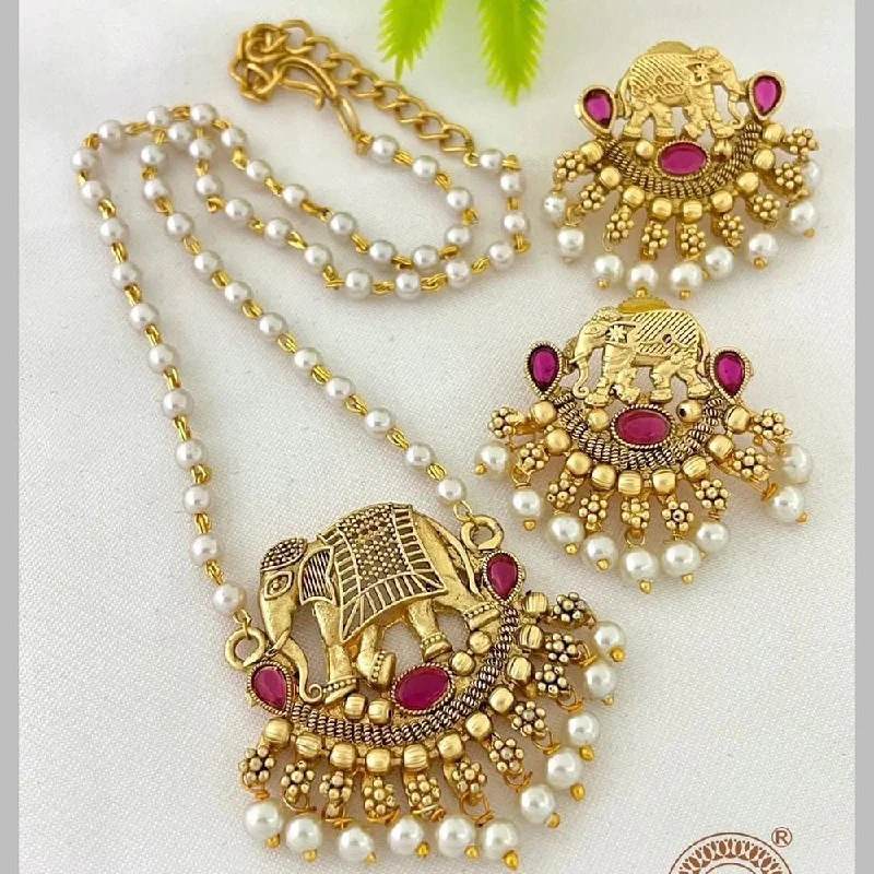 Buy More, Save More On Stunning Jewelry Designs Manisha Jewellery Gold Plated Elephant & Pearls Long Necklace Set