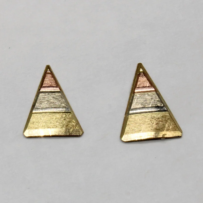 Jewelry Clearance Event – Last Chance For Stunning Deals Tri Tone Gold Triangle Studs |