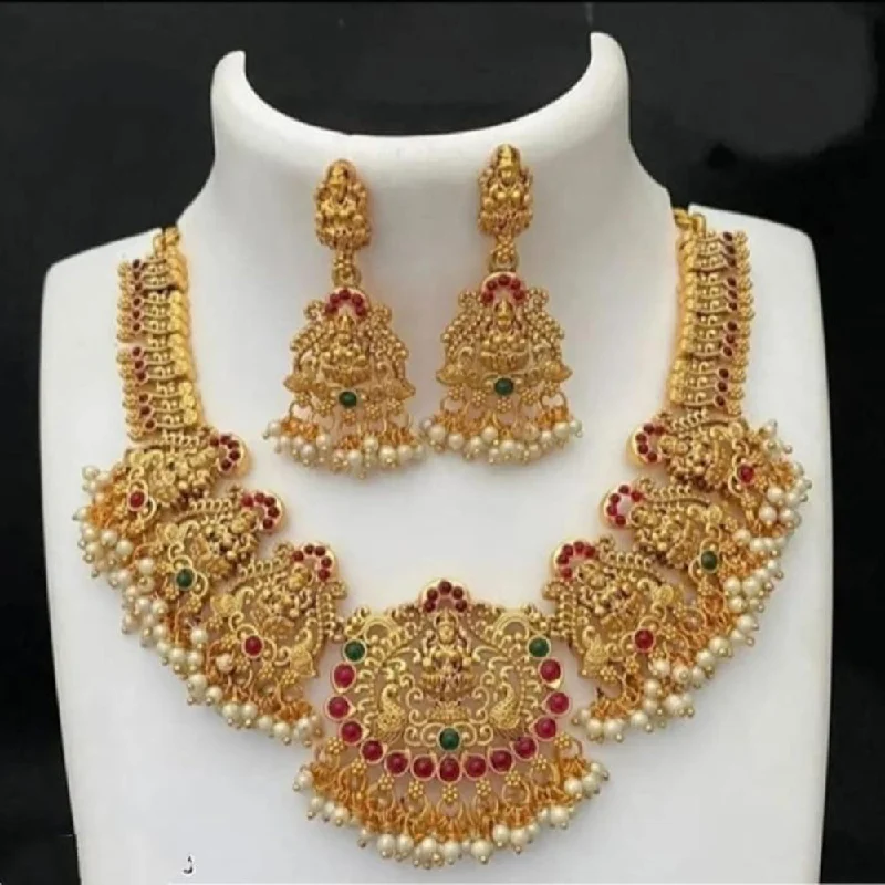 Premium Jewelry Now Available At Special Discounts Palak Art Gold Plated Pota Stone And temple Necklace Set