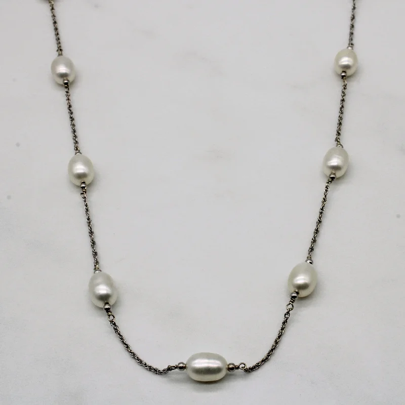 Customized Silver Jewelry For Unique Style Oval Pearl Station Necklace | 18" |