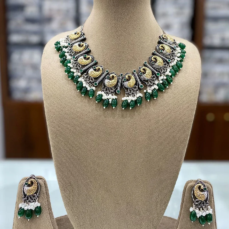 Exclusive Gemstone Jewelry At Special Prices Shagna Oxidised Plated Pota Stone And Beads Necklace Set