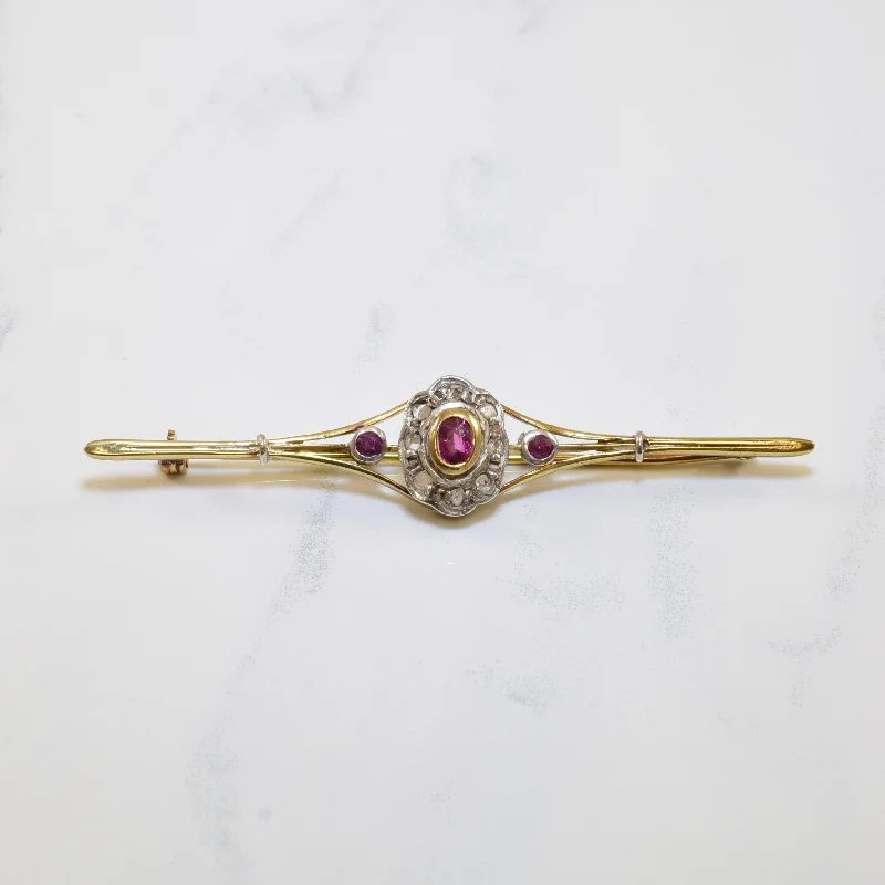 Trendy Minimalist Jewelry For Everyday Wear Early 1930s Diamond & Ruby Brooch | 0.55ctw |